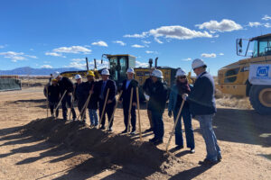 Representatives from Bernalillo County, the State of New Mexico, and HB Construction break ground at the Mesa del Sol Tournament Fields Phase II.